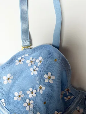 Lace Fairycore Romantic Corset Bustier Cami Top Size Small Blue Daisy Floral thumbnail 6