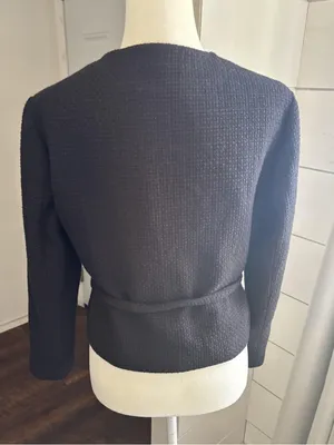 Zara NWT Textured Black tie Belted blazer cardigan Jacket with Gold Buttons thumbnail 5