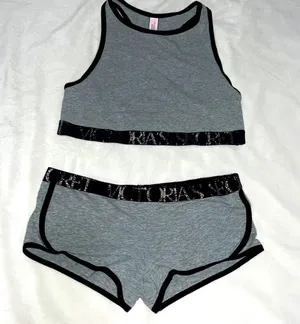 Victoria’s Secret sports bra & shortie set gray & black size M NWOT thumbnail 1