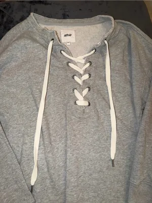Aerie Lace Up Oversized Crew Sweatshirt in Gray Size Medium thumbnail 9
