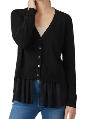 Knitted And Knotted By Anthropologie Elegant Black V-Neck Ruffle Cardigan Size S thumbnail 1