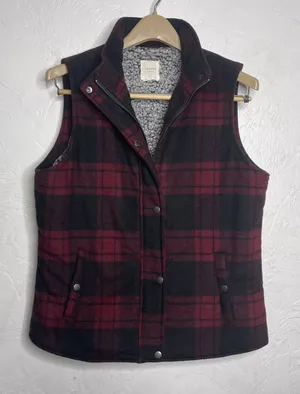 Harper Heritage Boutique Vest Size Small Plaid Full Zip Faux Fur Fleece thumbnail 1