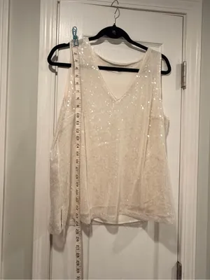 NWOT Nine West Size L Ivory Sequin Tank Top Sleeveless V Neck Party Evening thumbnail 6
