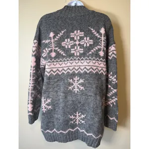 Vintage Best American Clothing Co. Gray Pink Wool Blend‎ Snowflake Sweater M Ski thumbnail 6