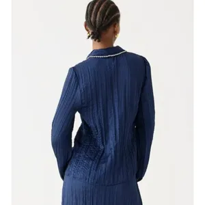 J. CREW NWT Crystal Embellished Navy Blue Shirt in Crinkle Satin Size Small thumbnail 8