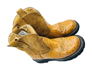 Ariat Fat Baby Tan Ostrich quill pebbled leather Cowgirl round toe boots W sz6 thumbnail 1