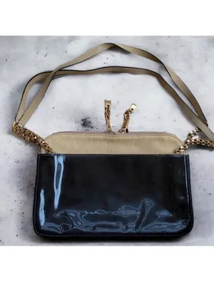 Authentic Chloé Lucy Two-Tone Leather Shoulder Bag Beige & Black Patent Leather thumbnail 5