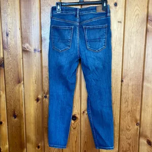 American Eagle Outfitters High Rise Blue Jeans with Distressing jegging thumbnail 6