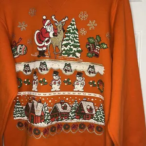 Jerzees Sweater All Over Graphic Print Vintage Ugly Christmas Sweatshirt Glitter thumbnail 3