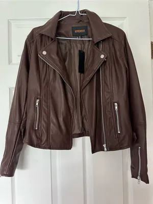 Ambiance Brown Faux Leather Moto Jacket with Silver accents Medium NWT thumbnail 1