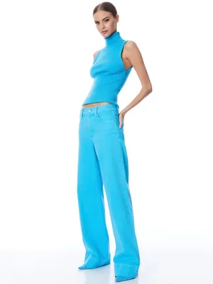 Alice + Olivia Sofia High Rise Boyfriend Jeans in Ocean Floor Blue, Size 25, NWT thumbnail 5