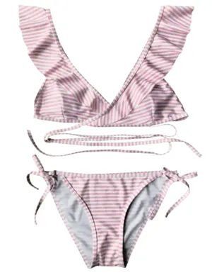 pink striped ruffles wrap bikini Size M thumbnail 3