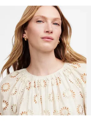 NWT Madewell Embroidered Shirred Puff-Sleeve Top - Size: Small thumbnail 12