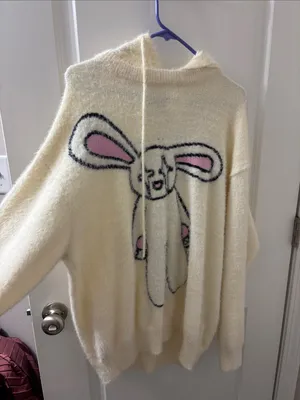 Aelfric Eden Cream Hooded Sweater with Pink Bunny Graphic thumbnail 1