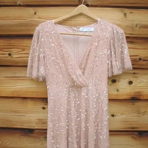 Mac Duggal 35109 Pink Embellished Flutter Sleeve Gown Dress MOB $698 thumbnail 8