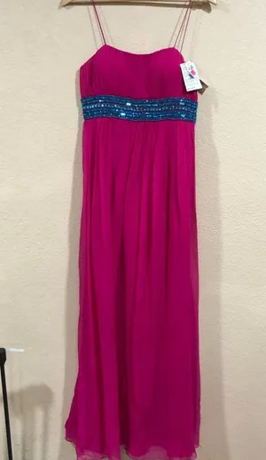 NWT NEW Scala N4008 hot pink silk and blue beaded embellished prom dress thumbnail 1