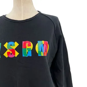MSGM Black Multicolor‎ Logo Crewneck Sweatshirt Cotton Raw Hem Size Large thumbnail 4