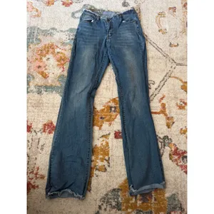 Womens Medium Wash Raw Hem Flare Jeans Frayed Waistband Denim Trousers thumbnail 2