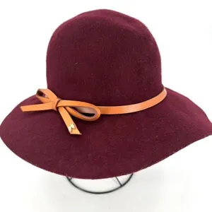 Vintage‎ Victoria Secret Wide Brim Wool Floppy Brim Hat Wine Burgundy elegant thumbnail 1