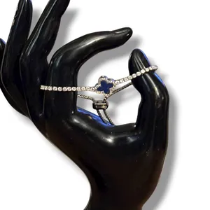 Silver tone blue clover bolo tennis bracelet thumbnail 5