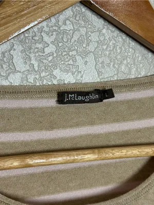 J. McLaughlin striped sweater large tan pale pink thumbnail 2