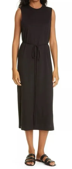 Vince Black Sleeveless Pima Cotton Maxi Waist Tie Dress L Minimal Capsule Luxury thumbnail 1