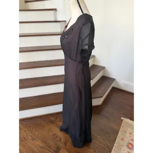 Vintage 90s Black Sheer & Pink Beaded Floral Maxi Slip Dress Whimsygoth Witchy thumbnail 3