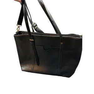 Women's Black Faux Leather Tote Bag With Multiple Compartments & Adjustable Stra thumbnail 2