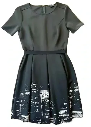 Elie Tahari Dress City Scape Buildings‎ New York Black White Size 4 Fit & Flare thumbnail 1