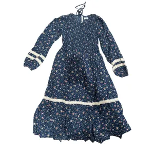 In Bloom Smocked Long Sleeve Maxi Dress in Blue Floral, Size L thumbnail 2
