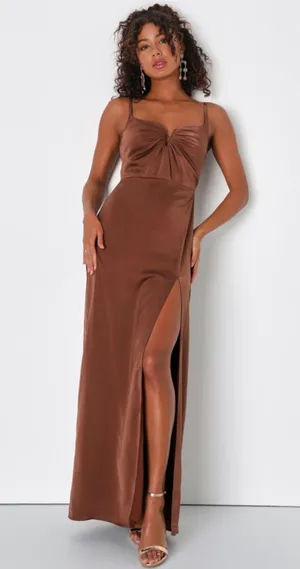 Lulus Brown Satin Maxi Dress thumbnail 1