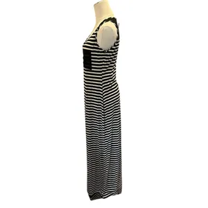 Espresso Maxi Dress Boho Beach NWT Mesh Accent Black/White Stripe Size M FLAW thumbnail 9