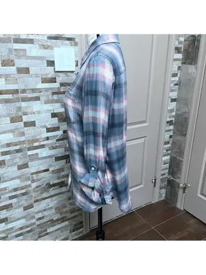 TOMMY Hilfiger women button down shirt top blouse plaid Sz M thumbnail 4