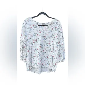 Falls Creek Women's XL‎ Floral Print V-Neck High Low Top 3/4 Sleeve CottageCore thumbnail 3