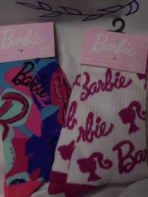 2 Pairs Of Barbie Themed Crew Socks Size 9-13 thumbnail 1