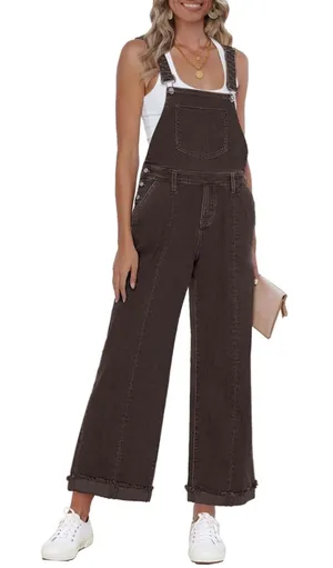 Overalls Brown Wide Leg‎ Adjustable Strap Size Small thumbnail 1