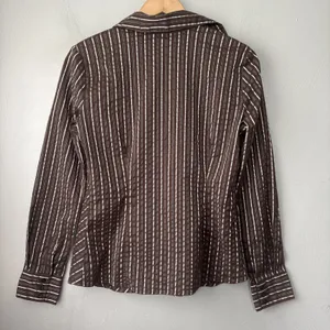 Apt. 9 Babydoll 90s Y2K 2000 Size Small Dark Brown Striped Button Up Shirt Office Siren thumbnail 4