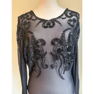 Tapesh Black Sheer Mesh Beaded Sequin Long Sleeve Bodysuit Large Vintage whimsig thumbnail 2