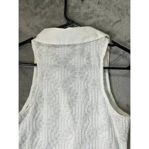 Maeve Halter Collared Ruched Tank Top Women’s XS Ivory Textured Button Front thumbnail 4