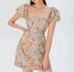 Floral Print Square Neck Puff Sleeve Dress thumbnail 1