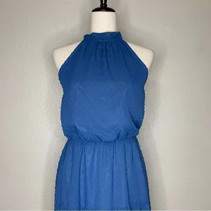 NWT Pretty Garden Blue Halter Tiered Maxi Dress, Sz Small thumbnail 4