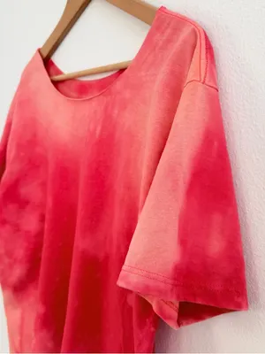 Red and pink coral off-the-shoulder bleached t-shirt thumbnail 3