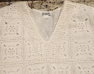 646 Main white eyelet embroidered short sleeve top tunic large 100% cotton thumbnail 6