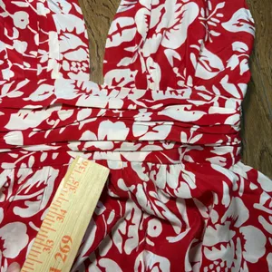 Y2K Moda Red Floral 100% Silk Halter‎ Dress Ruched Waist Size 4 Romantic flowy thumbnail 10