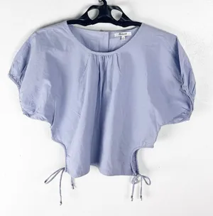 MADEWELL Distant Peri Puff Sleeves Poplin Cutout Crop Top Medium Preppy Casual thumbnail 1