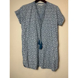 Roller Rabbit Wythe Cover-Up Tunic Dress Blue Floral Tassel XXS Cotton thumbnail 2