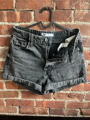 Zara Gray Washed High-Rise Black Denim Shorts Jorts 100% Cotton Size 6 thumbnail 2