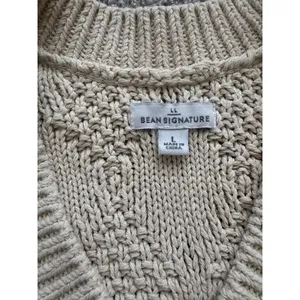 LL Bean Women's‎ Sweater Large Signature Cotton Fisherman Cable Knit Beige Cream thumbnail 4