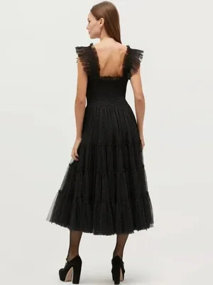 NWT Hill House Collector's Ellie Nap in Black Glitter Tulle Smocked Midi Dress M thumbnail 6