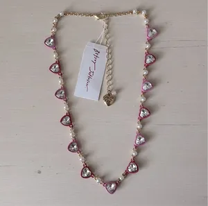 NWT Betsey Johnson Pink Stone Heart Collar Necklace thumbnail 1